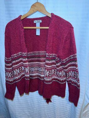Tiara International Red Fair Isle Cardigan Medium
